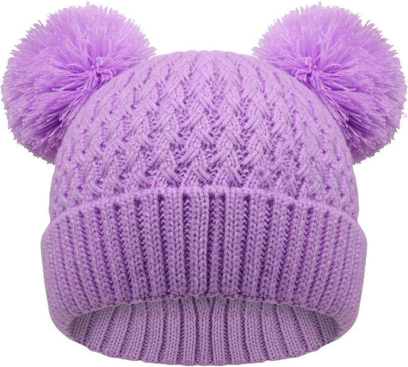 KDVOG Store Kids Winter Hat Warm Knitted Beanies with Double Pom Pom Thick Ski Cap for Boys Girls 7-12 Years - Image 1